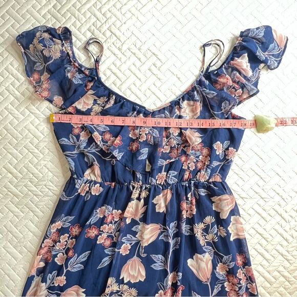 Miami NWOT Floral Cold Shoulder Maxi Dress Womens M Semi Sheer Boho Semi Formal - Picture 9 of 11